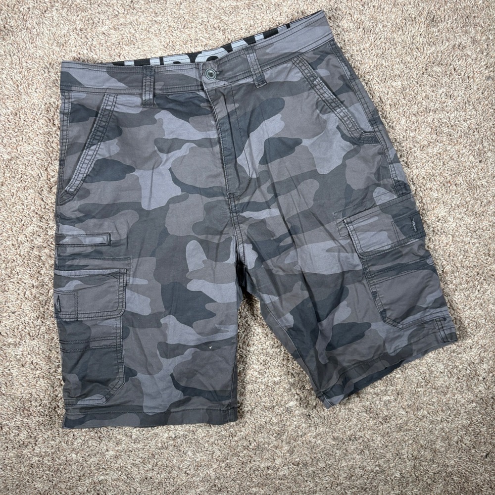 Iron Co Mens Gray Camo Cargo Shorts Size 32 Tactical Utility Stretch Grayscale